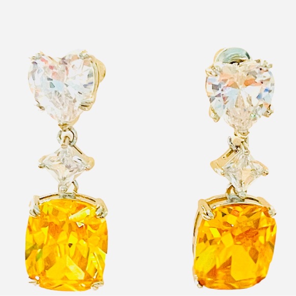 Yellow Crystal Dangle Earrings - Picture 3 of 6